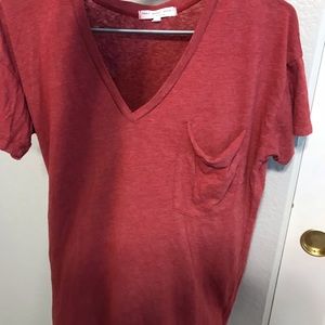 Red Urban Outfitters V neck pocket Tee